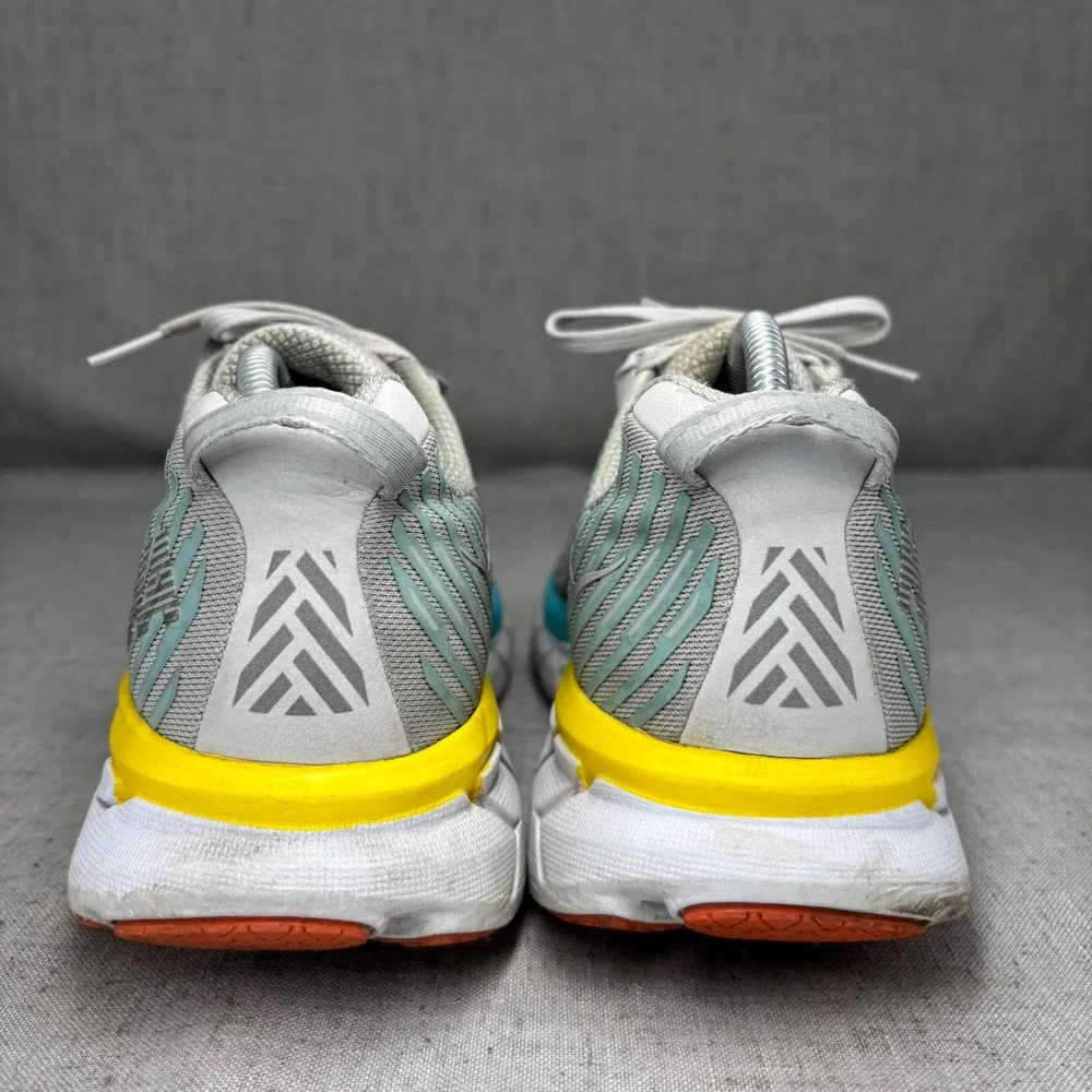 Hoka One One Clifton 5 Gray Yellow Blue Running Shoes Sneakers Women's Size 10.5
